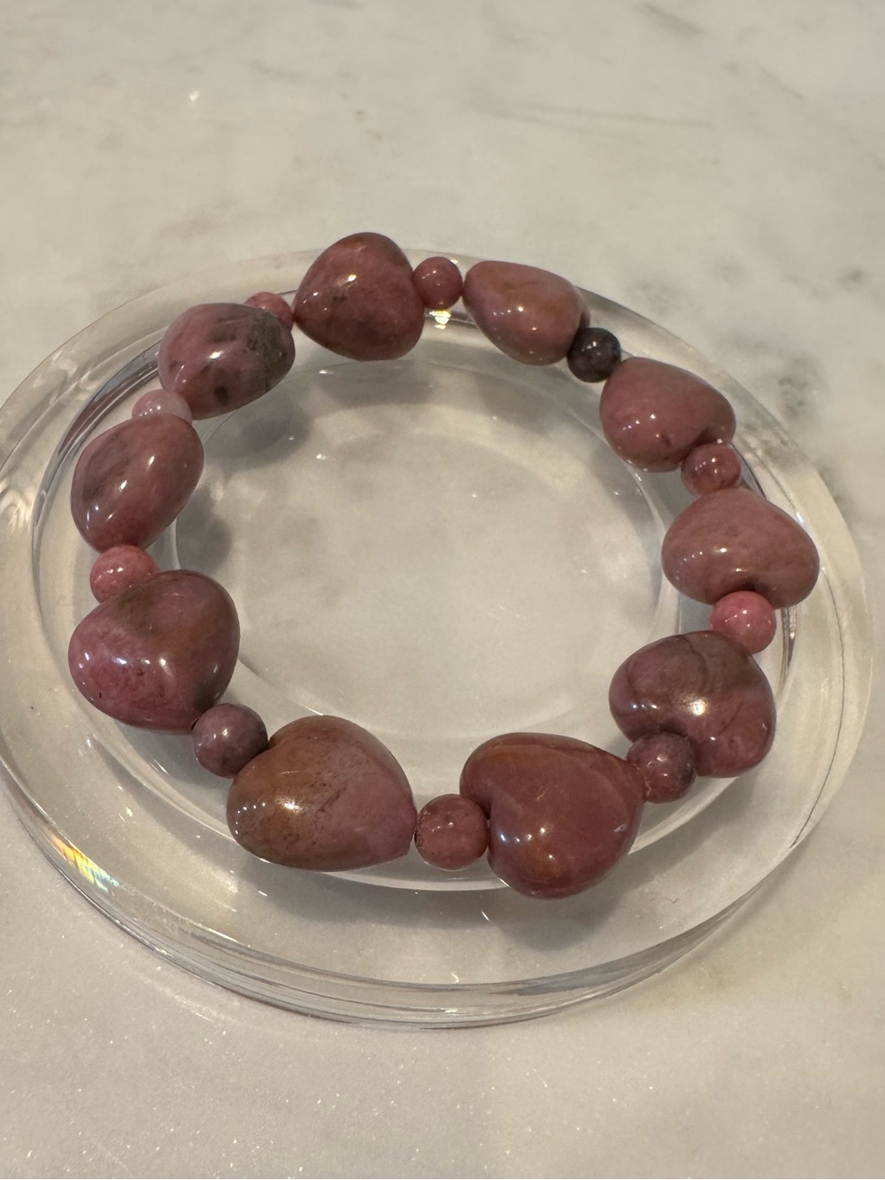 Heart Beaded Black Matrix Rhodonite Stretchy Bracelet (Russia)
